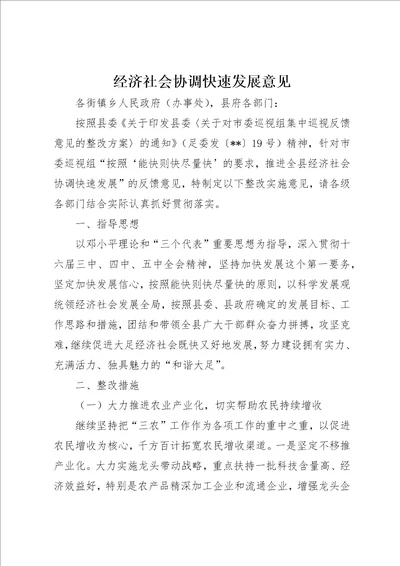 经济社会协调快速发展意见