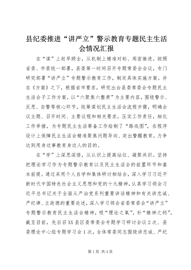 县纪委推进“讲严立”警示教育专题民主生活会情况汇报.docx