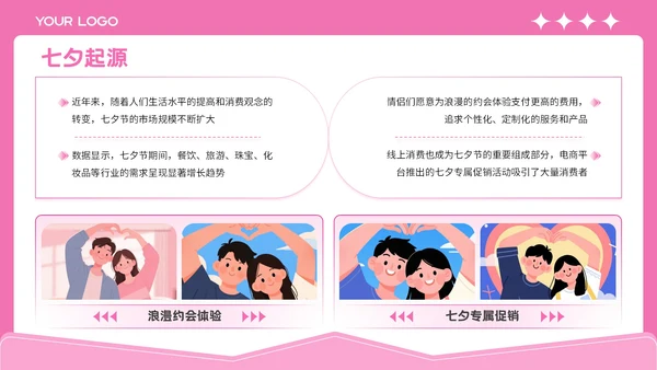 粉色插画风格七夕缘起浪漫之约PPT模板