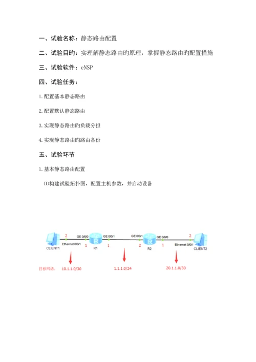 2023年eNSP静态路由配置实验报告.docx