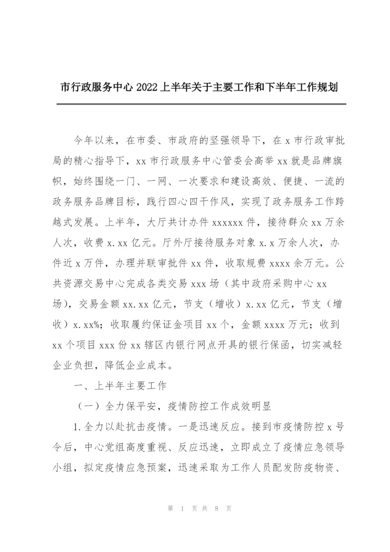 市行政服务中心2022上半年关于主要工作和下半年工作规划.docx