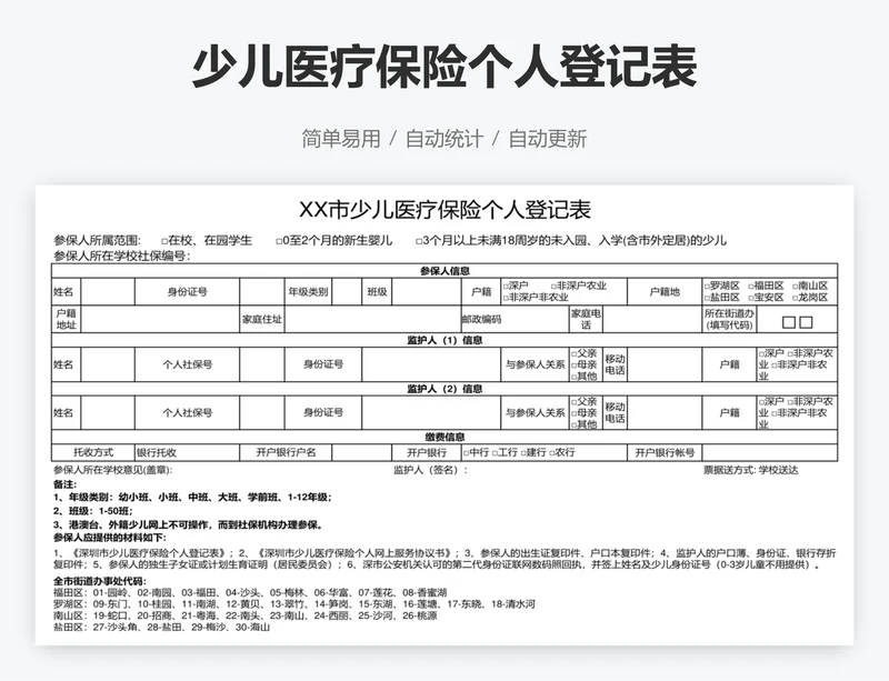 少儿医疗保险个人登记表