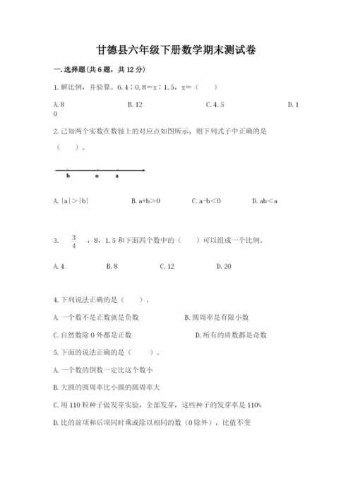 甘德县六年级下册数学期末测试卷（基础题）.docx