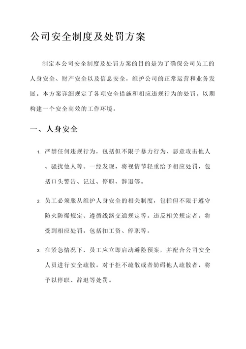 公司安全制度及处罚方案