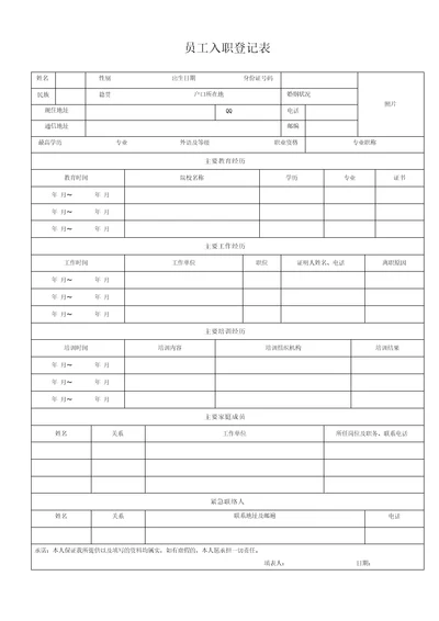 员工入职登记表经典范本1