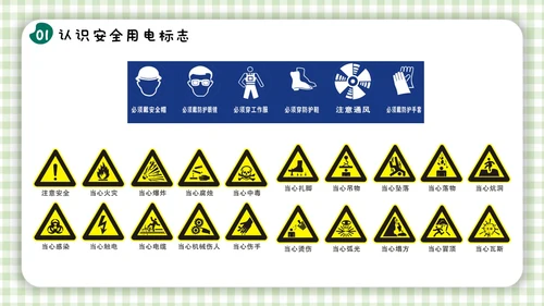 绿色小清新简约幼儿园用电安全PPT模板