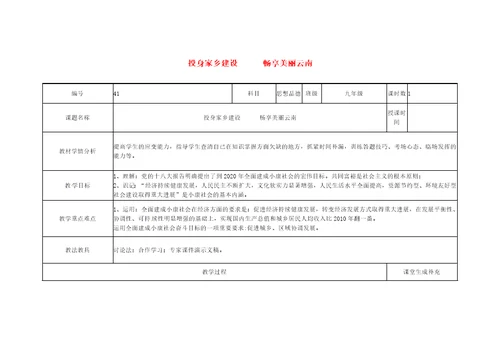 云南省涧彝族自治县2018届中考政治复习课题41投身家乡建设畅享美丽云南教案