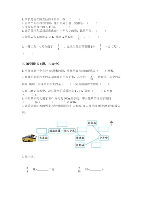 小学数学六年级上册期末测试卷及完整答案【名师系列】.docx