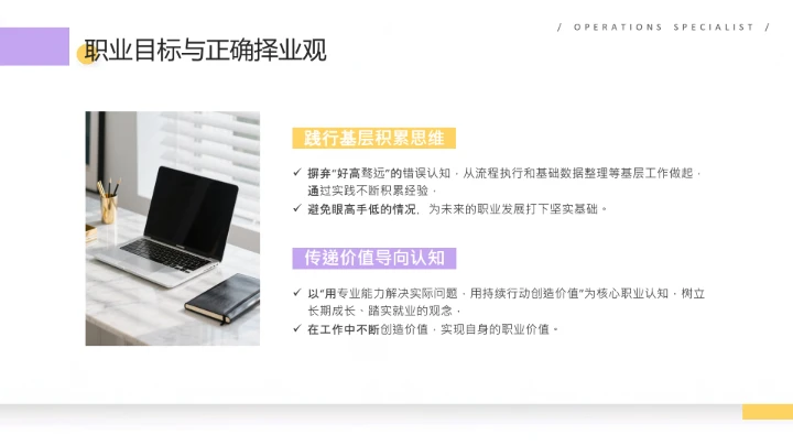 紫黄色扁平风通用版大学生职业生涯发展展示职业生涯规划(运营方向)PPT