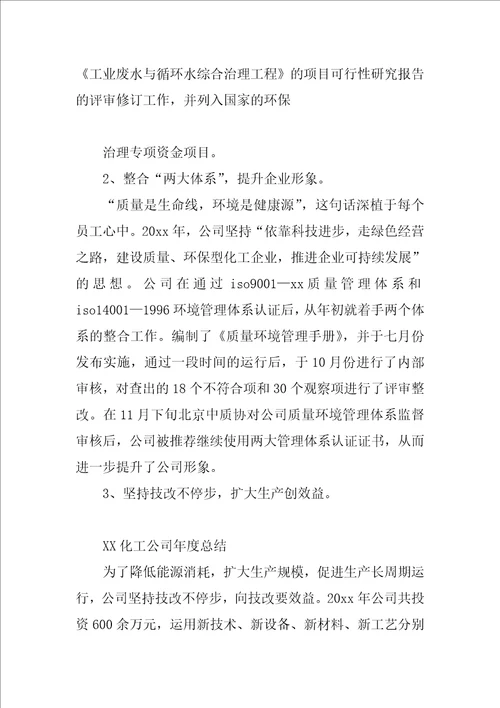 XX化工公司年度总结