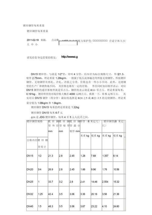 镀锌钢管每米重量.docx