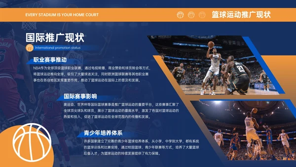 蓝橙色商务简约风篮球运动推广活动策划PPT模板
