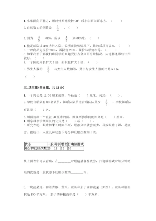 2022人教版六年级上册数学期末考试卷及完整答案【易错题】.docx