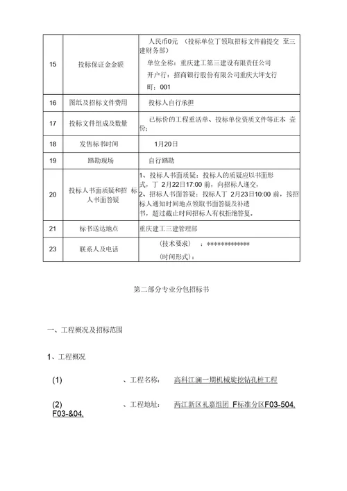 专业分包招标文件范本旋挖桩