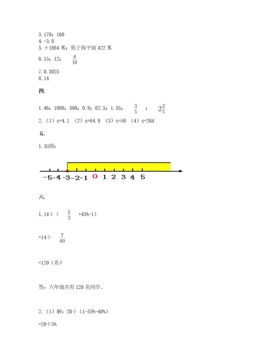 小学数学六年级下册竞赛试题附参考答案实用