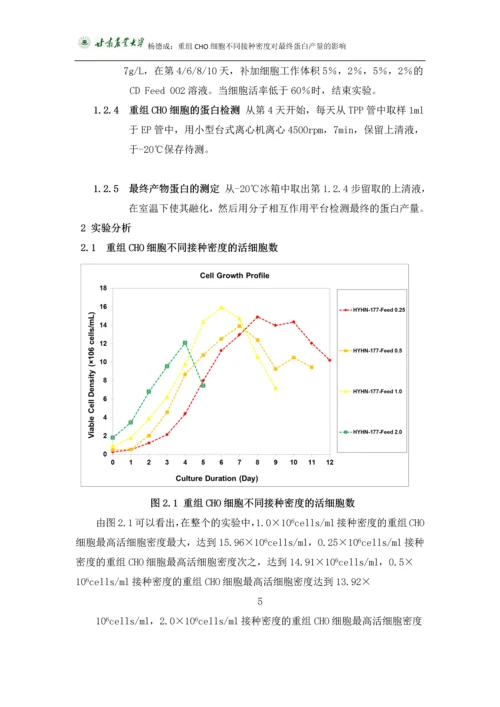 杨德成毕业论文-重组CHO细胞不同接种密度对最终蛋白产量的影响.docx