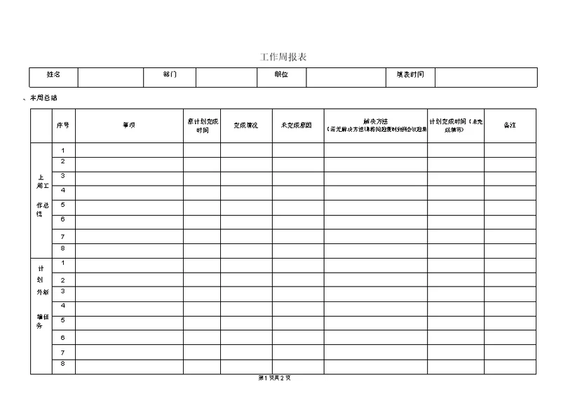 工作周报表格式