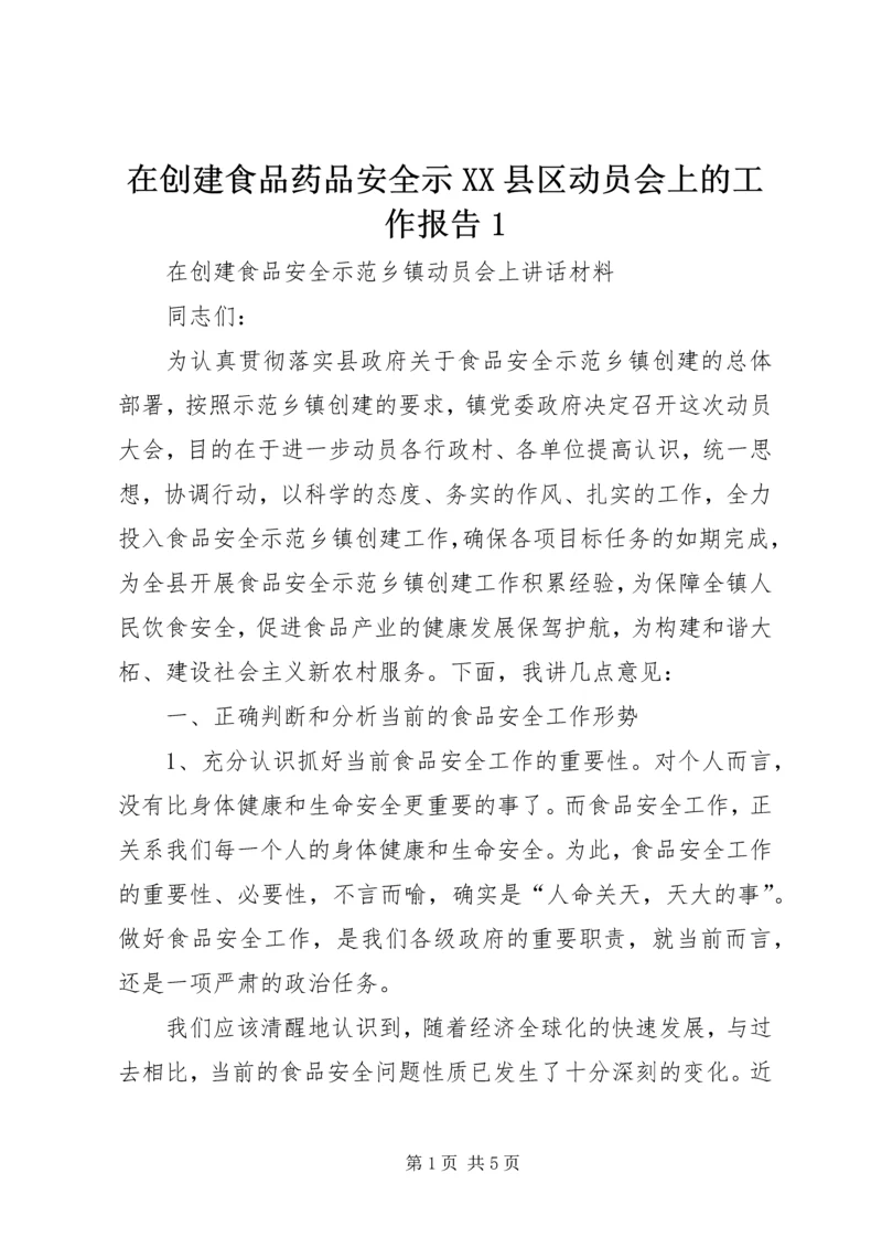 在创建食品药品安全示XX县区动员会上的工作报告1 (5).docx