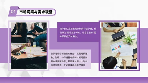 紫色几何风亲子活动营销策划团队协作与目标设定PPT模板