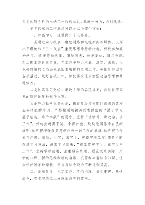 财务出纳半年度工作总结.docx