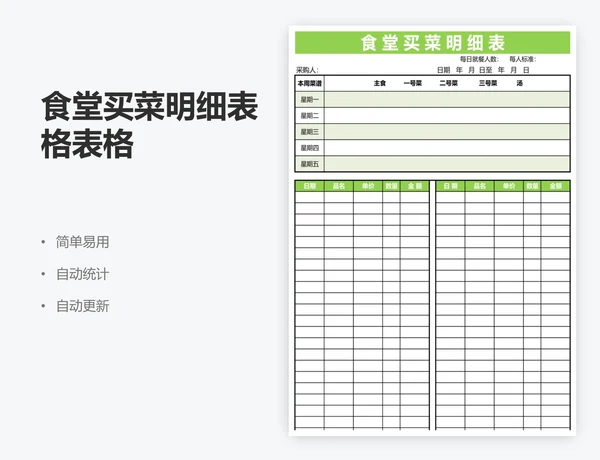 食堂买菜明细表格表格 