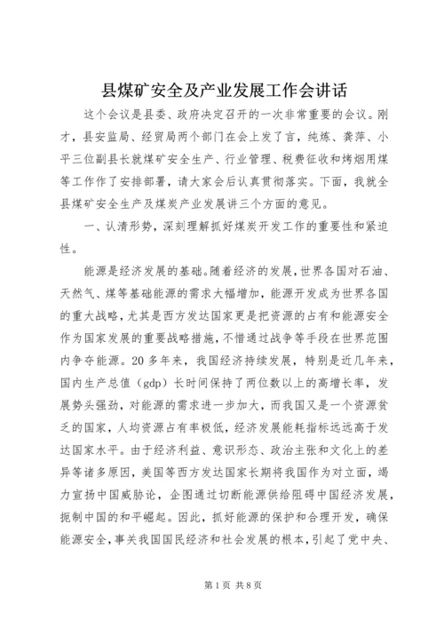 县煤矿安全及产业发展工作会讲话.docx