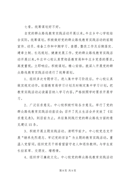 学校党的路线教育“七看”自查剖析报告.docx