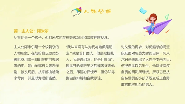 黄色插画手绘追风筝的人读书分享会读书爱好者PPT