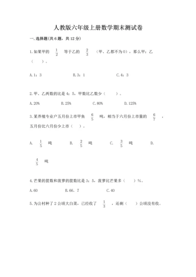 人教版六年级上册数学期末测试卷（名师系列）word版.docx