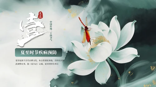 墨绿色中国风夏至节气PPT模板