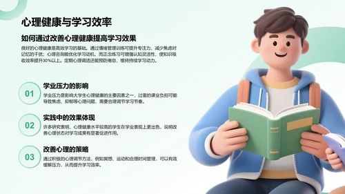 绿色3D风大学生心理健康教育PPT模板