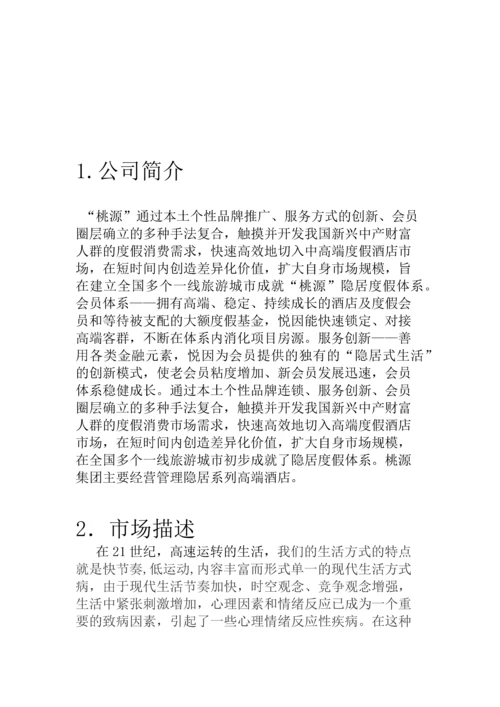 桃源集团度假型酒店创业计划书.docx