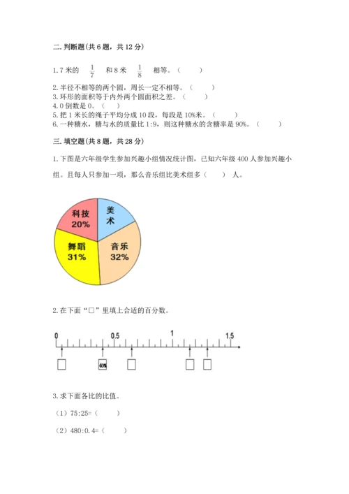 人教版六年级上册数学期末测试卷及参考答案（最新）.docx