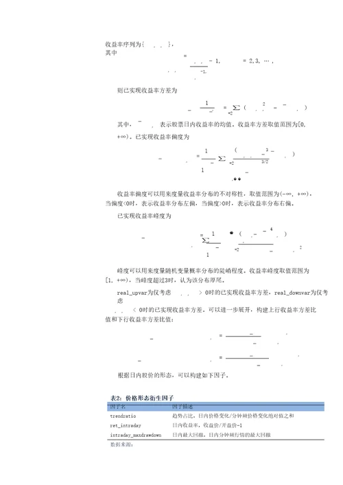 高频价量数据的因子化方法