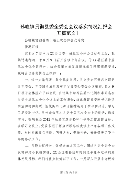 孙疃镇贯彻县委全委会会议落实情况汇报会[五篇范文].docx