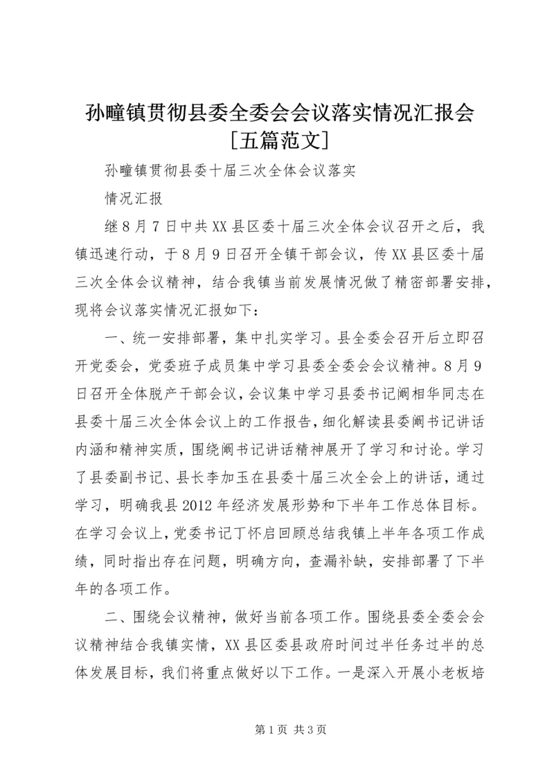 孙疃镇贯彻县委全委会会议落实情况汇报会[五篇范文].docx