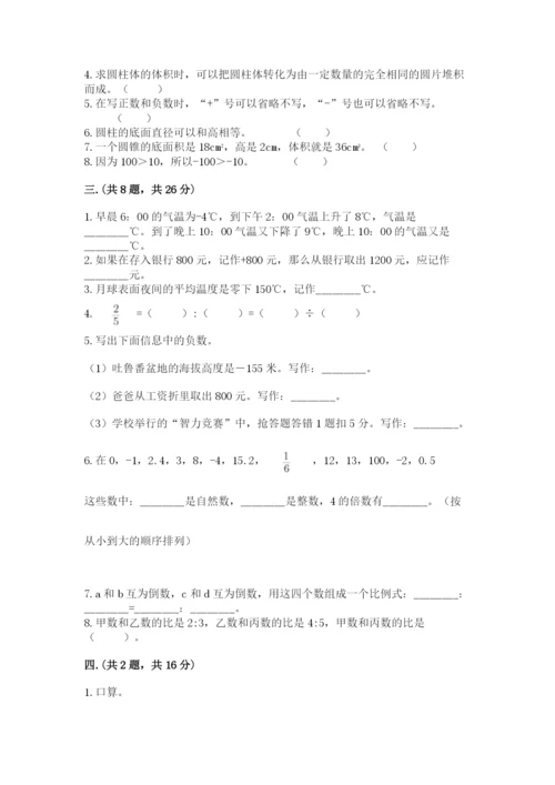 人教版数学小升初模拟试卷附完整答案（考点梳理）.docx