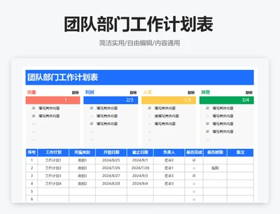 简约蓝色团队部门工作计划表