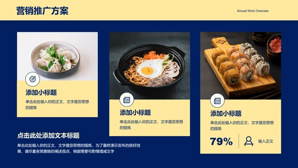 蓝黄色餐饮美食营销策划PPT演示模板
