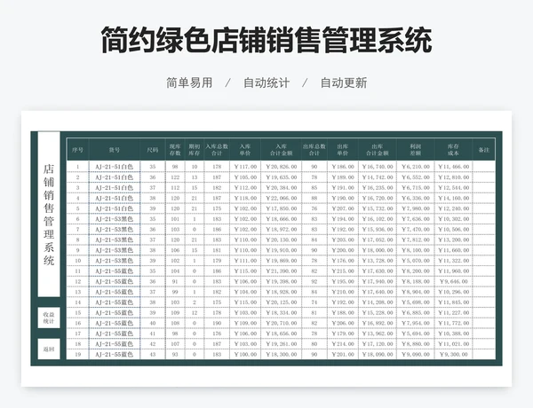 简约绿色店铺销售管理系统