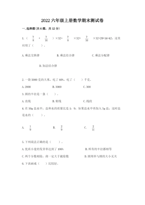 2022六年级上册数学期末测试卷附完整答案【典优】.docx