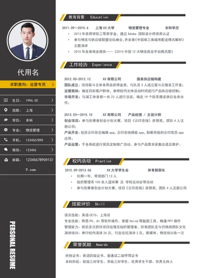 简约大气运营专员个人简历模板word简历