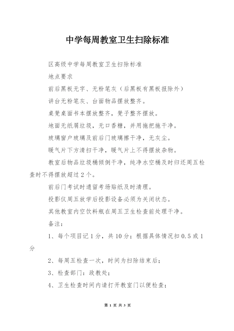 中学每周教室卫生扫除标准.docx