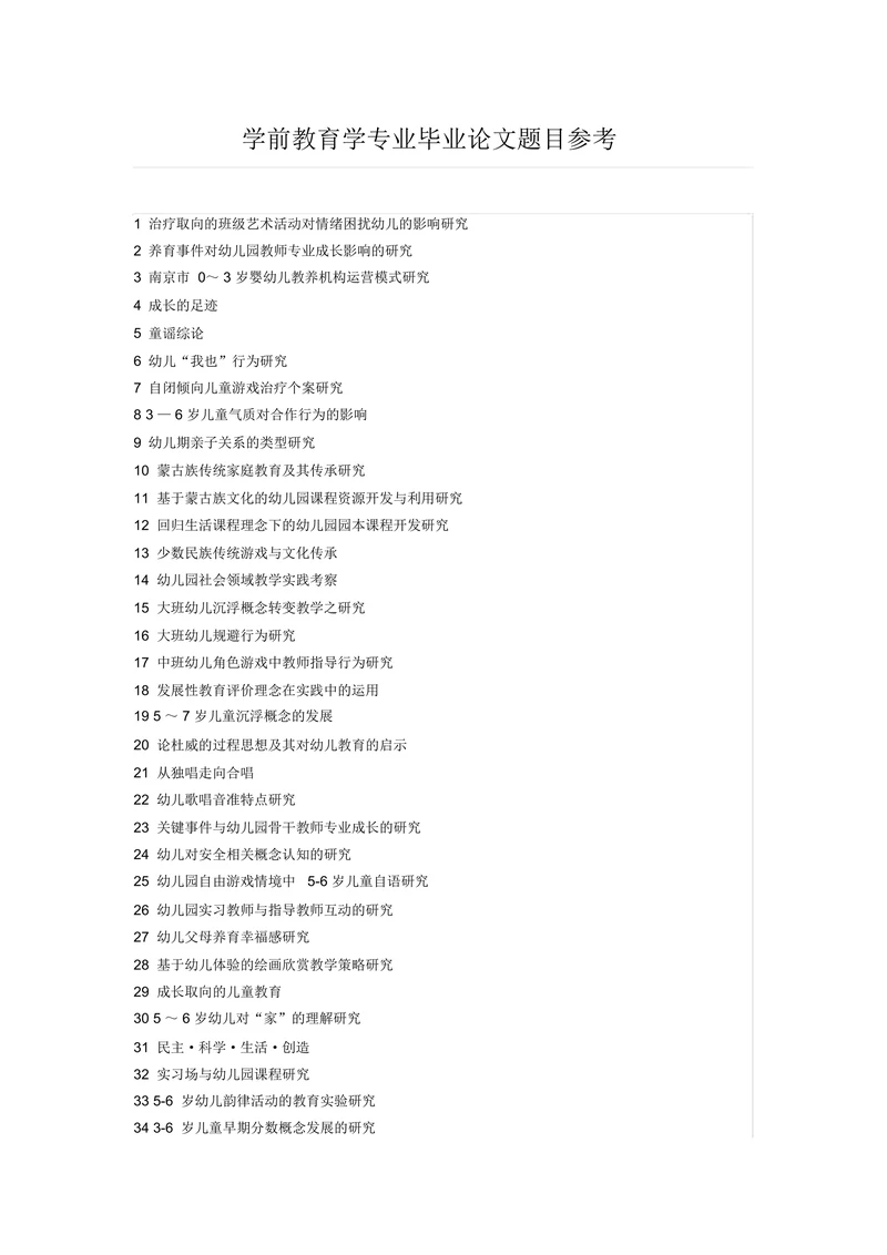 学前教育学专业毕业论文题目参考