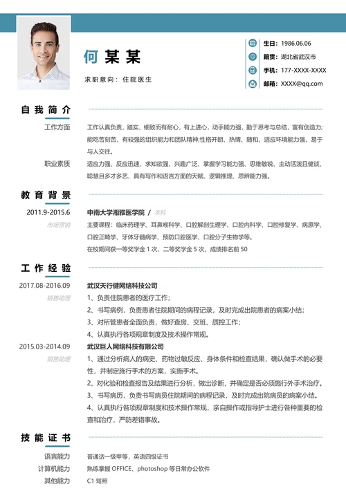 医生护理类岗位求职简历套装