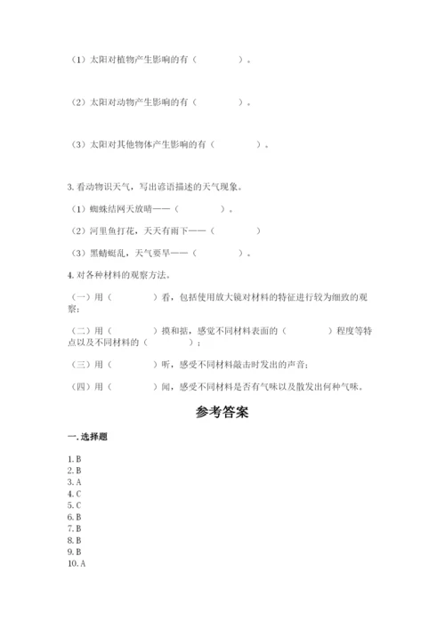 教科版二年级上册科学期末测试卷带答案（黄金题型）.docx