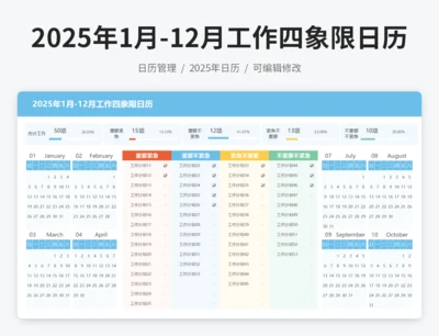 2025年1月-12月工作四象限日历