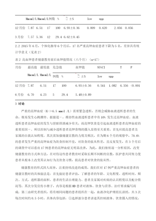 个体化干预措施对维持性血液透析患者严重高钾血症的影响.docx