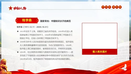 红色大气绸缎实拍党建党史人物介绍PPT