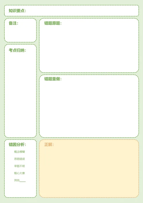 简约绿色语文数学英语错题本改错本学习纸学习笔记